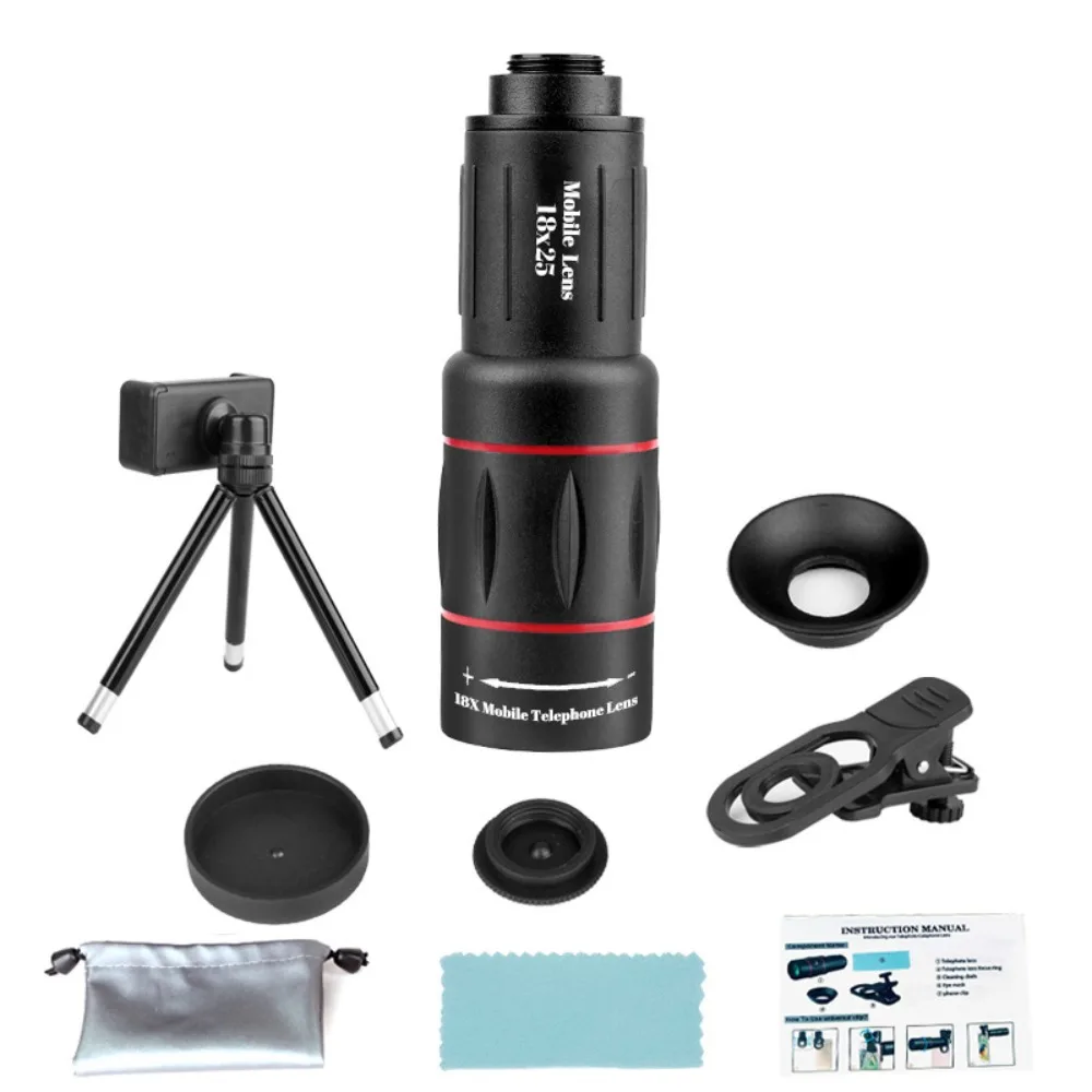 Universal HD Optical Cell Phone Lens Telephoto Lens Tripod Monocular Zoom Cell Phone Lens 18x25 Monocular Mobile Phone Lenses