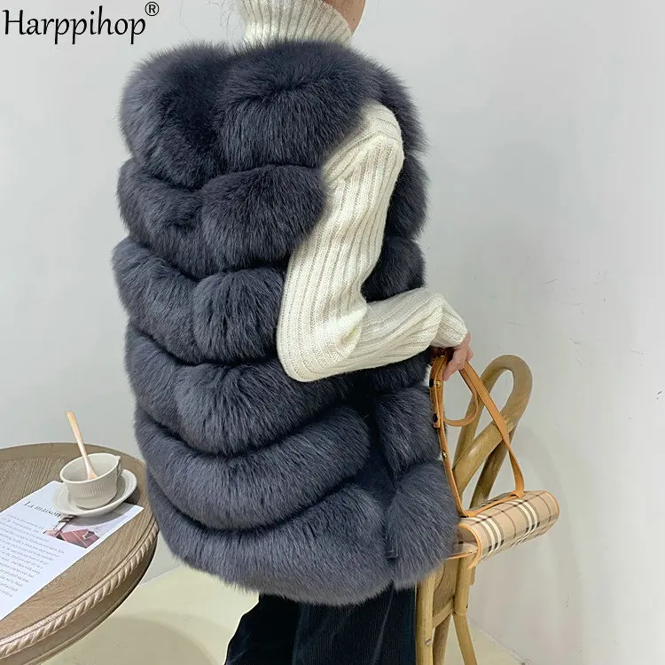 Women Natural Real Fox Fur Vest Autumn Winter Ladies 6 Strips Gilet Sleeveless Genuine Fur Coat Female Real Fur Vest Waistcoat