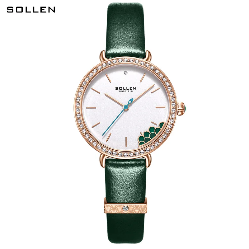 

SOLLEN Brand High-end MIYOTA 2035 Movement Quartz Watch for Women Fashion Leather Waterproof Luxury Sapphire Womens Watches