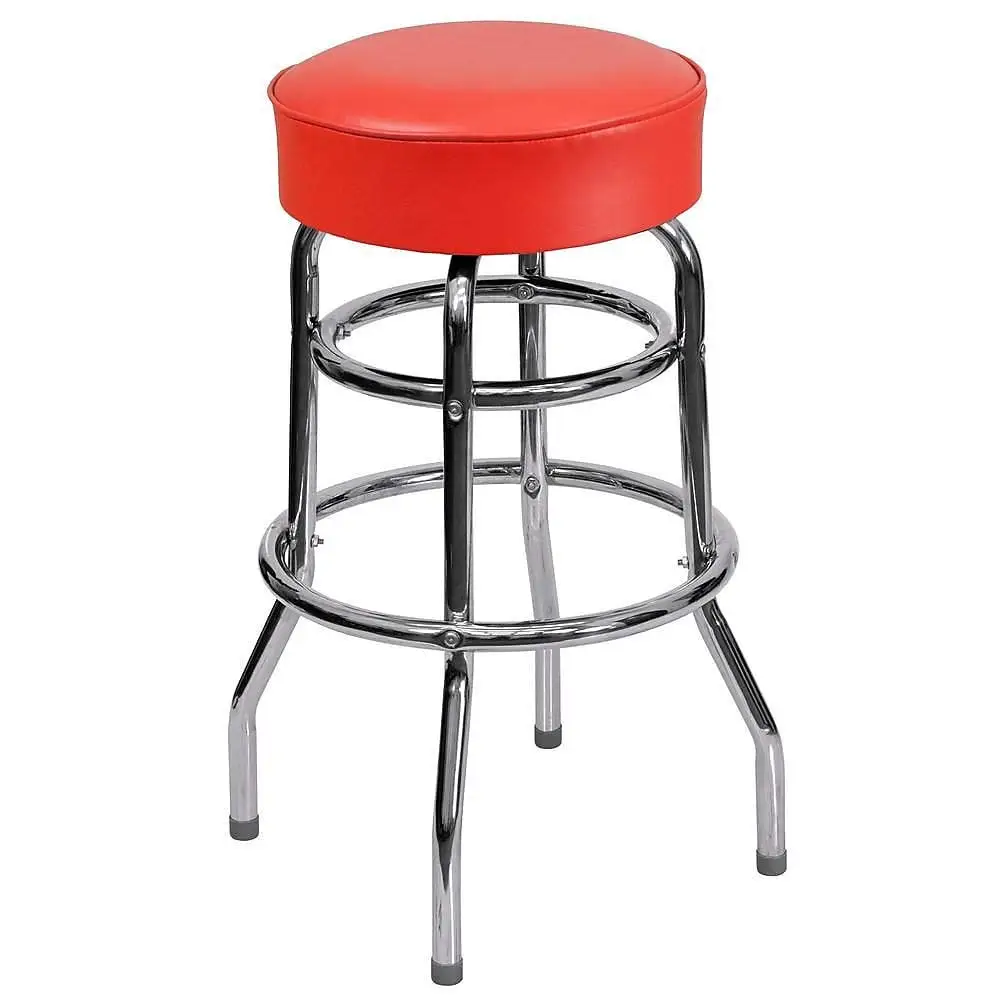 

Double Ring Chrome Barstool with Red Seat