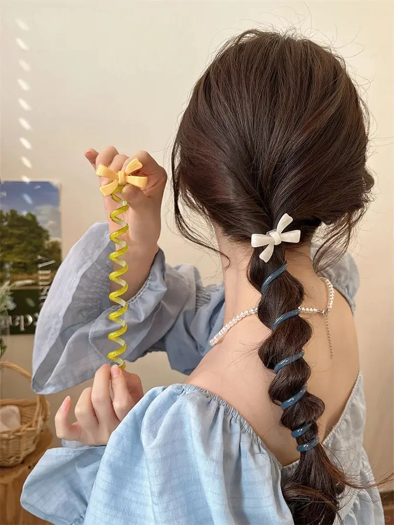 Spring and Summer Cute Bow, Bubble Braid, Braided Hair Tool, Head Rope, Women\'s 2024 New High end Feel Telephone Wire Hair Loop