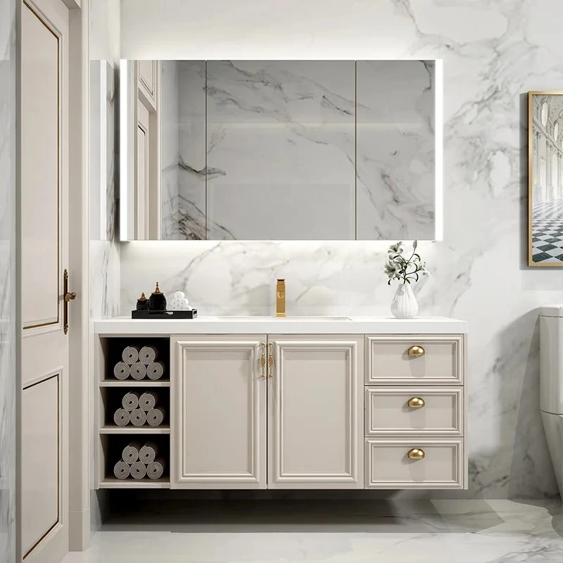 

60x120 Bathroom Furniture Set With Sink Floor Rock Plate Seamless Ceramic Basin French Combination Toile