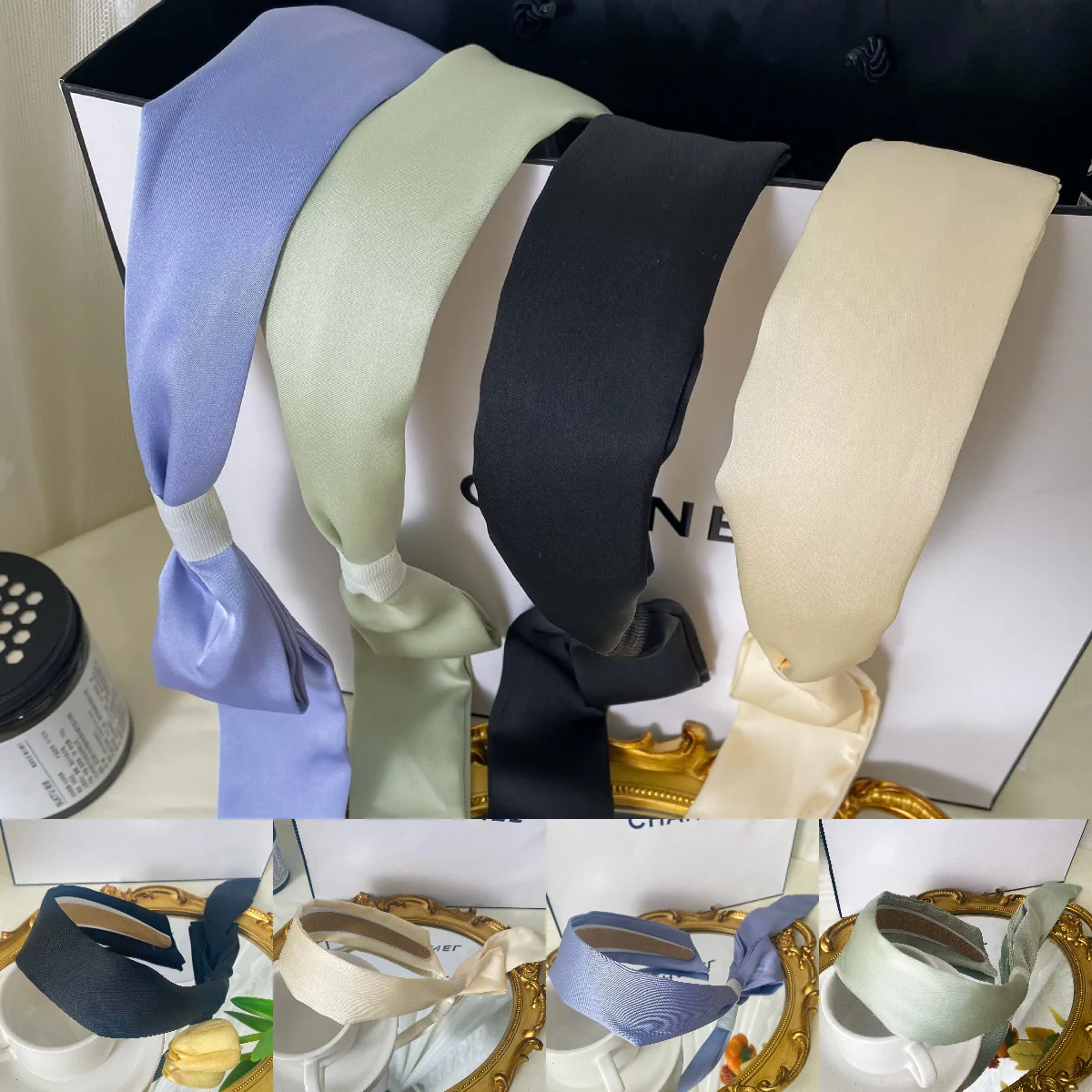 

French Style Hair Hoop Integrated Ribbon Design Solid Color Vintage for Women Girls Dating Vacation Hair Accessories Headwear