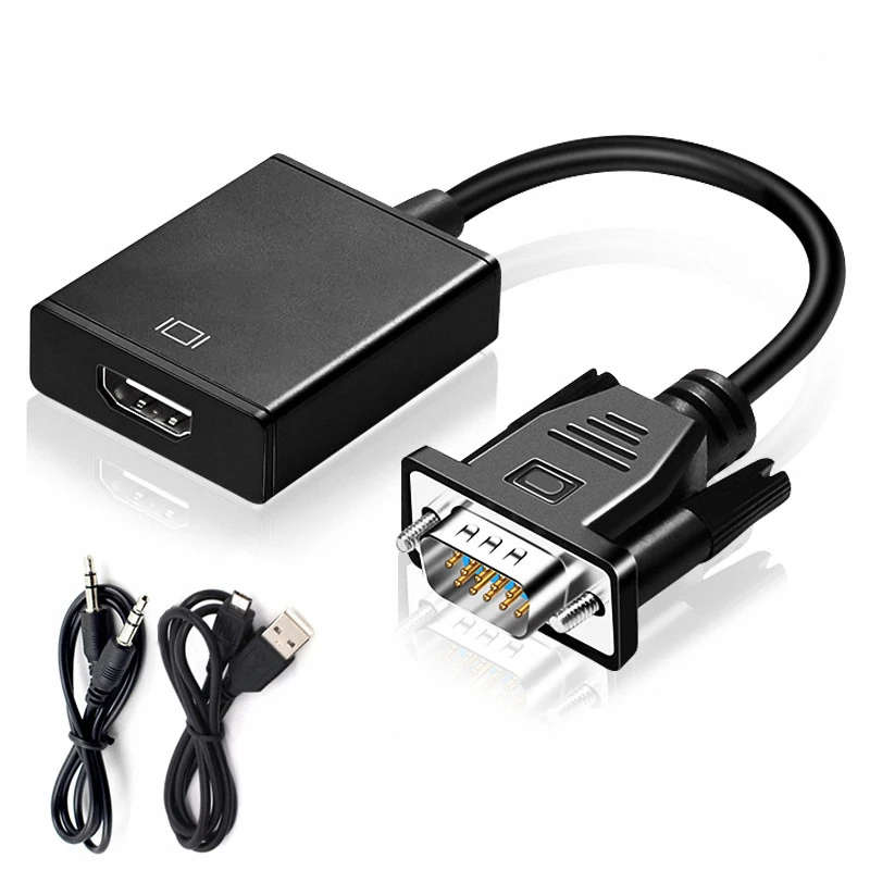 VGA-HDMI 호환 1080P 비디오 변환기, Vga 수-HDMI 호환 노트북, 모니터 오디오 및 비디오 케이블 TV 변환기 포함