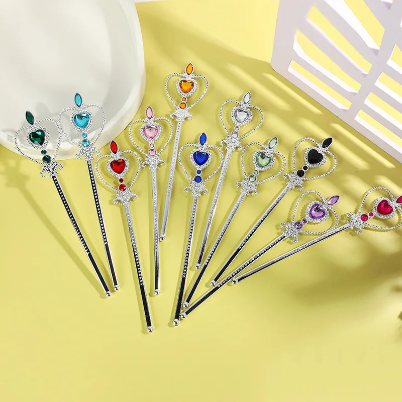 Varita de hadas para fiesta de cumpleaños para niñas pequeñas, varita mágica con forma de corazón y diamantes, regalo pequeño, accesorios de Cosplay de princesa para niñas