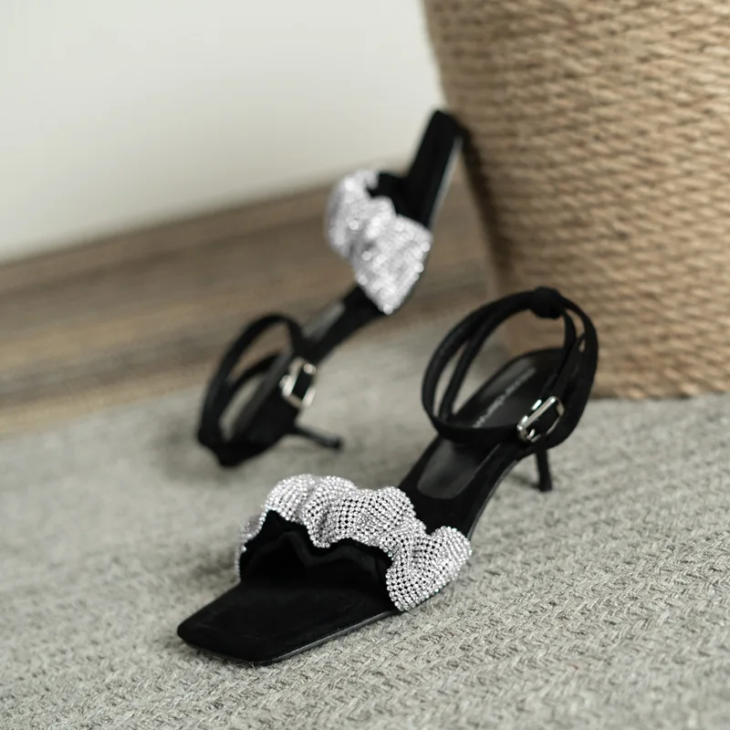 

New Women Shoes Exquisite Rhinestone High Heeled Sandals for Woman Fashion Hollow Out Casual Shoe Designer Shoes Sandalias Mujer
