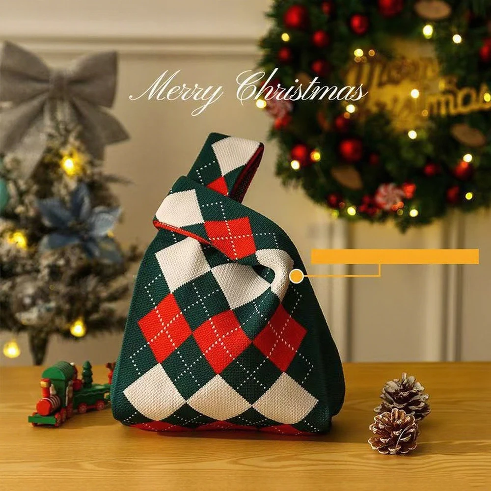 

Knitted Handbag Knitted Christmas Tote Bag Holiday Handheld Bag Festive Festival Gift Bag For Christmas Gifts Holiday Outings