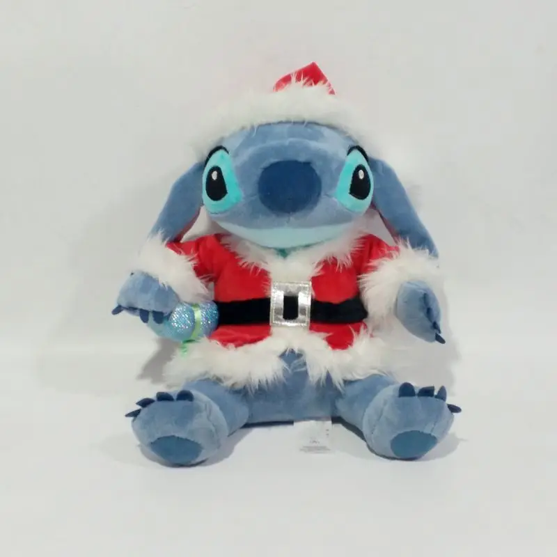 28cm Disney Stitch Cos Santa Claus dibujos animados Kawaii muñeco de peluche juguetes suave relleno almohada cojín trasero niños regalos de navidad