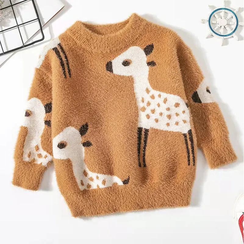 Factory direct sales autumn and winter Europe and the United States new children's imitation mink fleece sweater deer girl baby