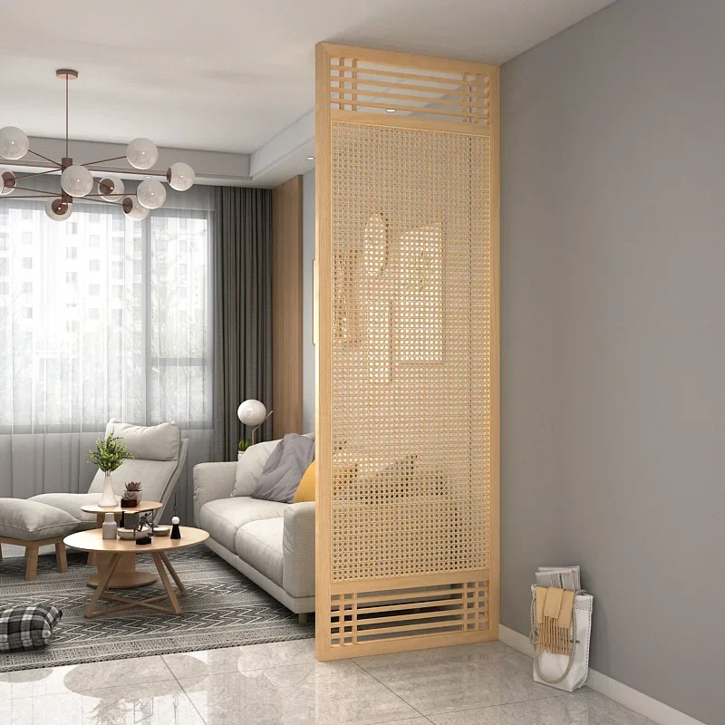 rattan screen, partition living room, solid wood shelter, fixed floor screen