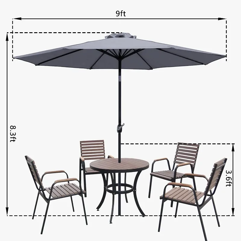 9ft Patio Umbrella with Solar Lights, 32 LED Lighted Table Umbrella Outdoor Patio, 8 Ribs Market Umbrella w/Tilt Adjustment