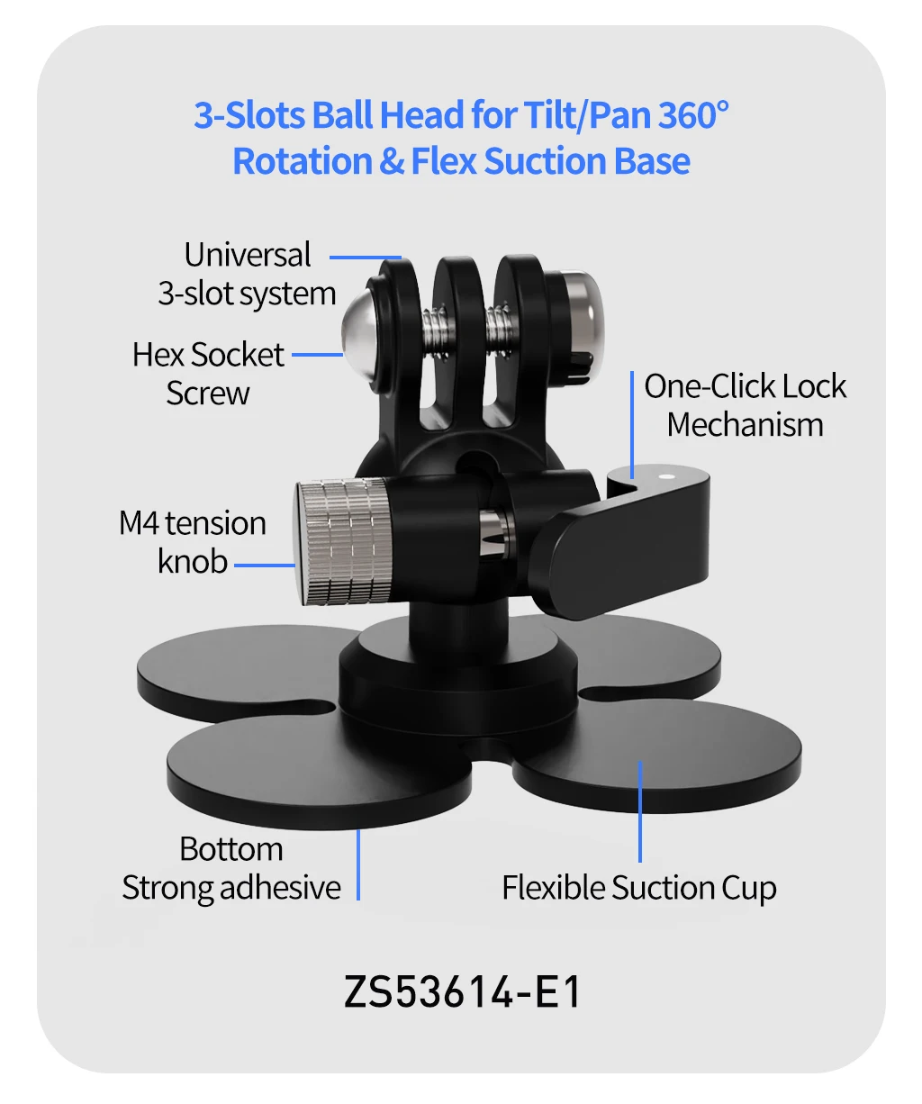360 drehbare Helm-Kamerahalterung, flexible selbstklebende Basis, 17 mm Kugel für GoPro 13 12 11 Insta360 X4 X5 Ace Pro Motorradhalterung – Detail 19