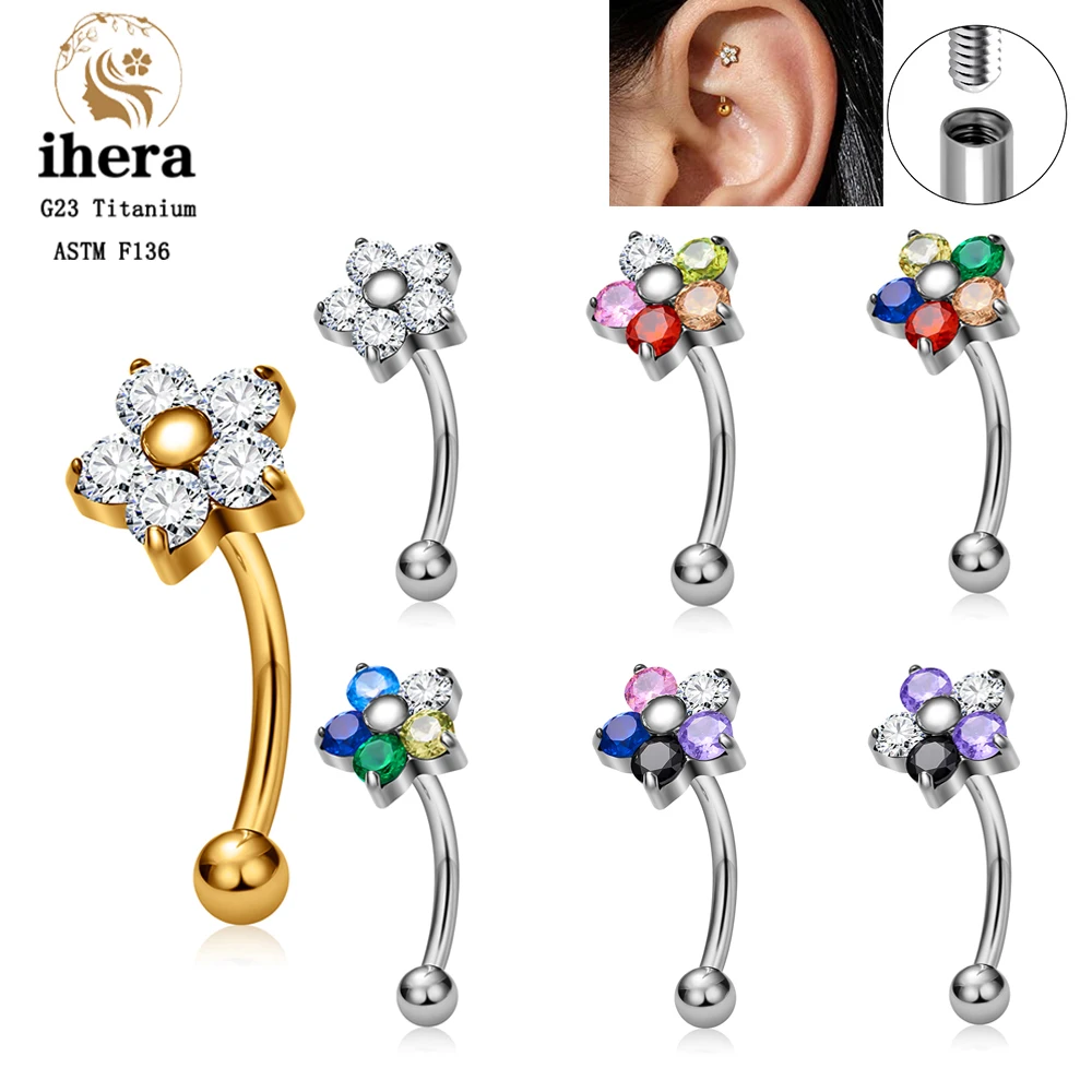 ASTM F136 Titan Gebogener Barbell Blumen-Rook-Ohrstecker 16G CZ Labret-Stud Augenbrauenring Knorpel-Tragus-Piercing Körperschmuck