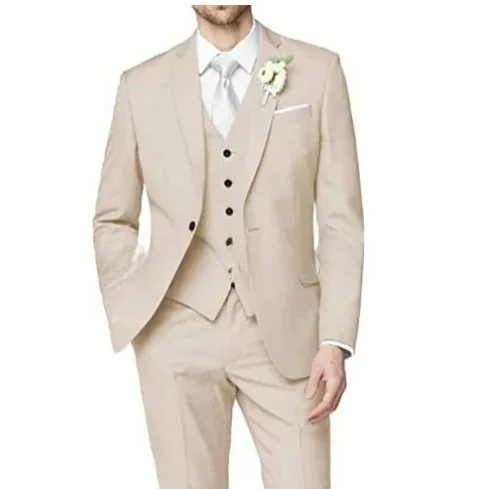

2025 Men Suits Three Pieces Single Button Blazer Loose Fit Ankle Length Straight Pants Sleeveless Vest Solid Spliced