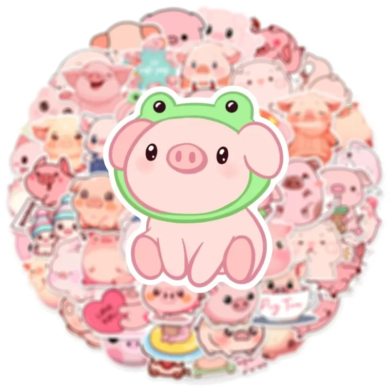 50PCS Cute Cartoon Pig Motorbike Helmet Stickers Creative Waterproof Rear Trunk Sticker Motorcycle Body Scratch Cover Decals