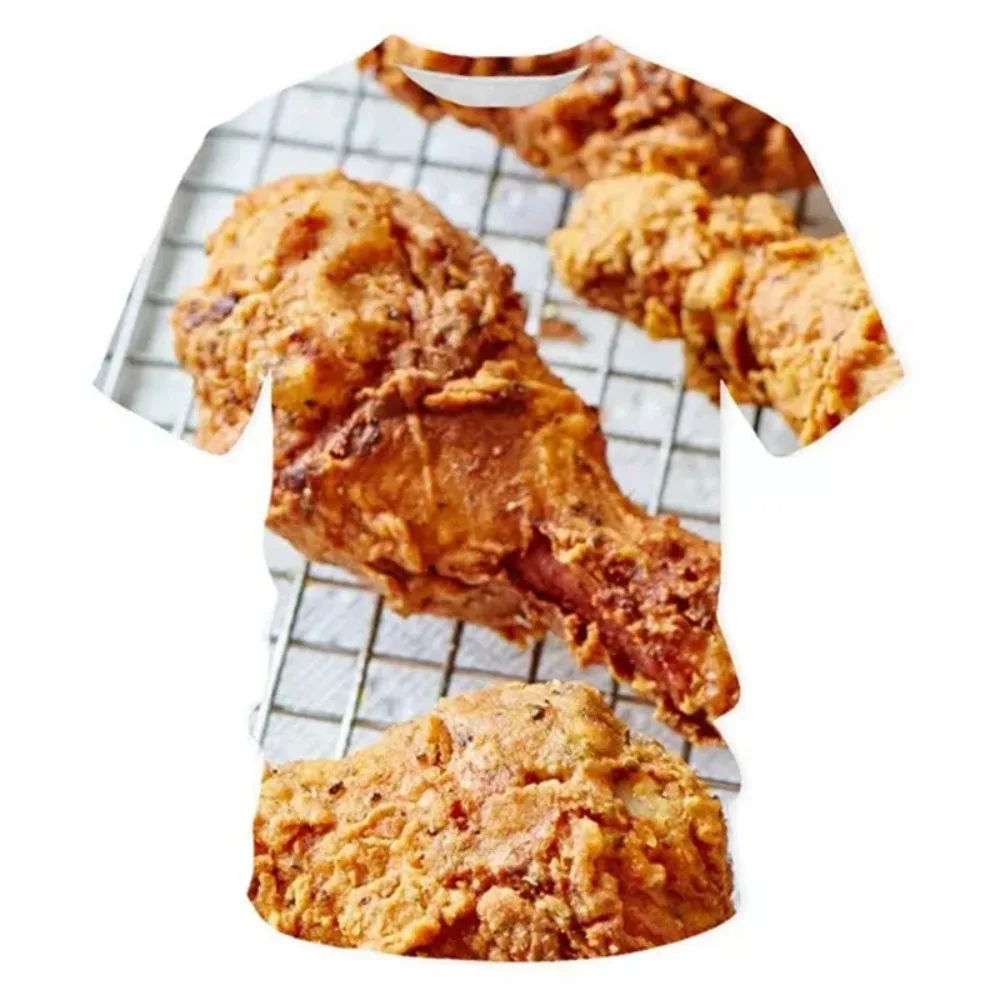 3D Printed Quick-dry Breathable Men Fried Chicken Pasta Pattern Tshirt  Food Short-sleeved Loose Funny  Family Casual Street Top