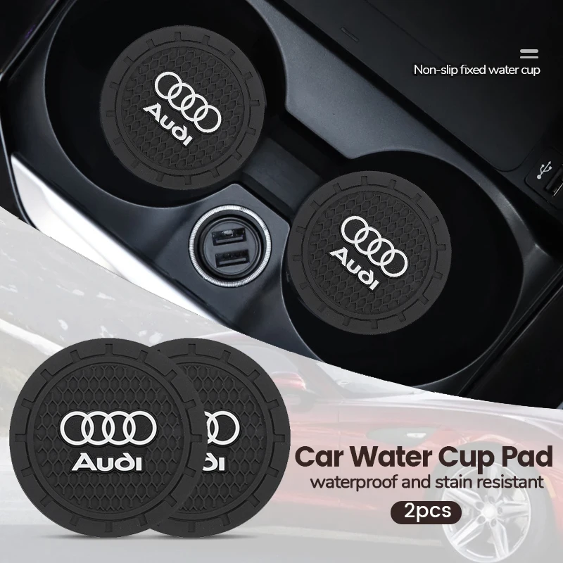 2Pcs Silicone Car Coasters Water Cup Mats Waterproof Slot Pads For Audi Sline A3 A1 A4 A6 B8 A5 B7 C7 A7 A8 B9 B6 C6 Q2 Q3 Q5 Q7