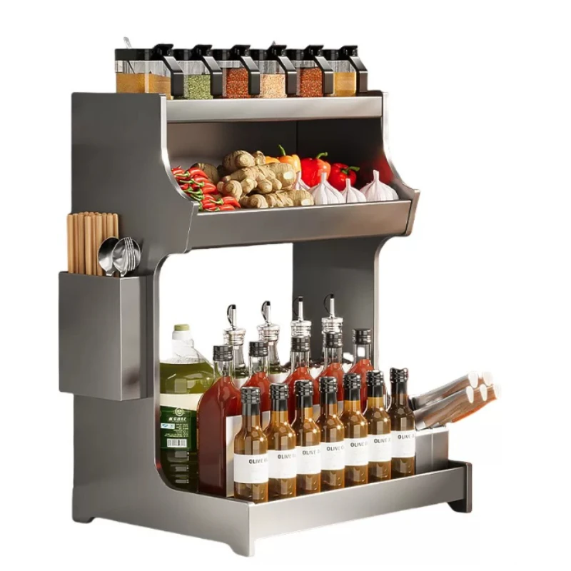 Gun Ash Seasoning Shelf Kitchen Multifunctional Knife Holder Salt Seasoning Tank Countertop Storage Shelf