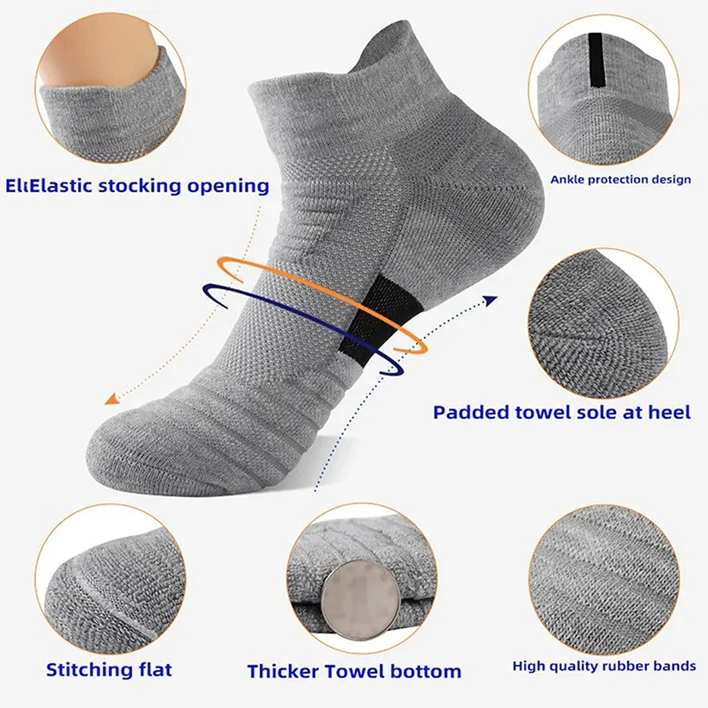 3 пары компрессионных коротких носков для марафона, черные уличные носки для фитнеса, полотенца, подошва, дышащие впитывающие носки до щиколотки, мужской подарок