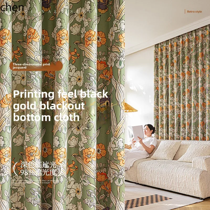 

Custom LXC Retro Curtains for Living Room and Bedroom, Vintage Style, Sunshade, Balcony Bay Window, High Blackout Curtains