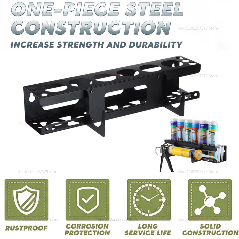 Wall-Mounted Caulking Gun Organizer - Metal Rack Holds 6 Tubes, Workshop Garage Home Storage For Sealant & Applicators
