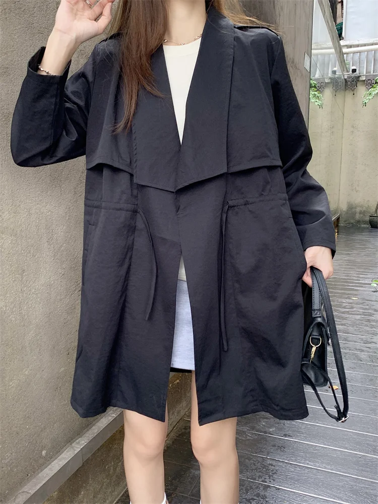 

Женский плащ больших размеров, весна-осень 2023, элегантная корейская версия, повседневная ветровка на шнурке, универсальное пальто