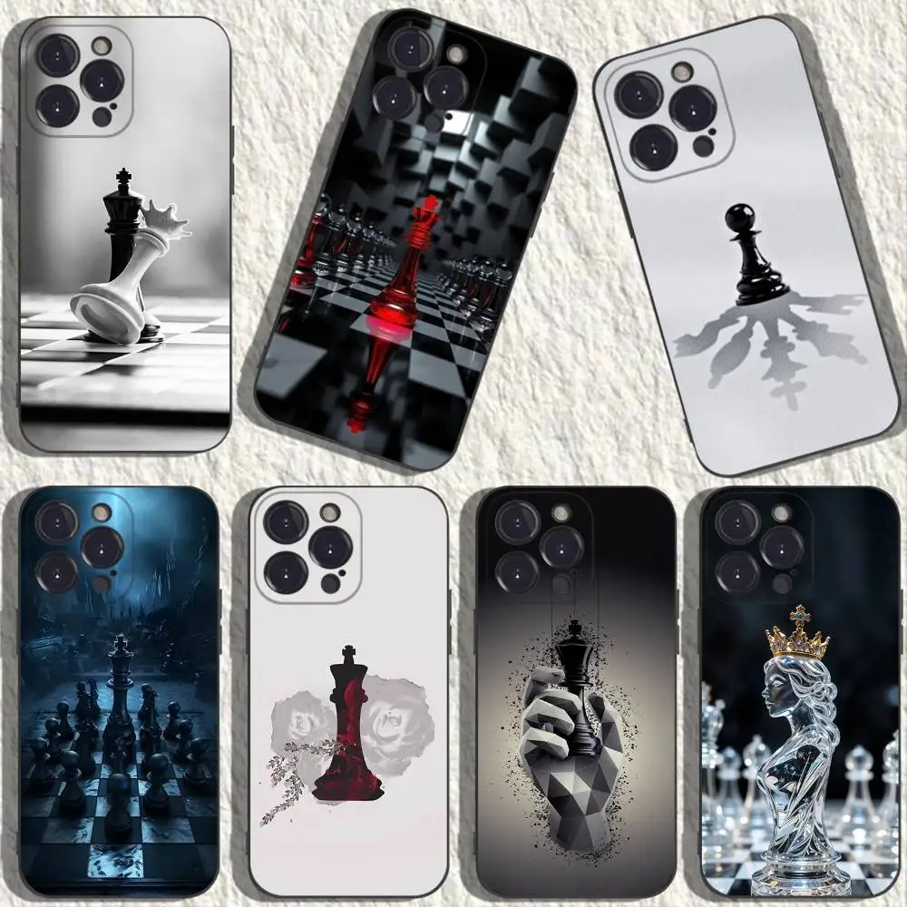 

Chess Board Phone Case For iPhone 17,16,15,14,13,12,11,Plus,Pro Max,XS,X,XR,SE,Mini,8,7,Soft Silicone Black Cover