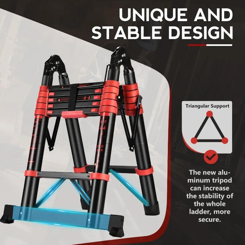 12,5 Voet Telescopische Ladder Een Frame, Draagbare Uitbreidingsladder Met Gereedschapsplatform En Stabilisatorstang