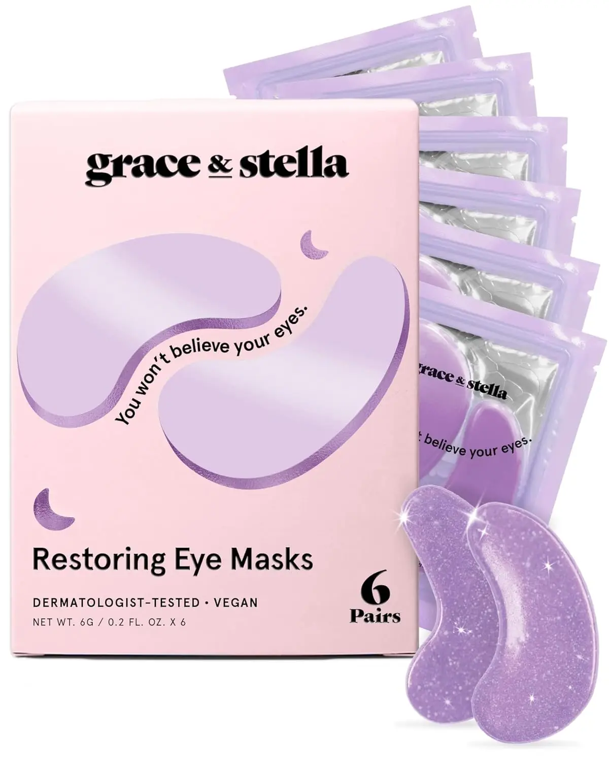 Retinol Under Eye Patches for Puffy Eyes & Dark Circles, 6 Pairs Vegan Gel Mask with Hyaluronic Acid