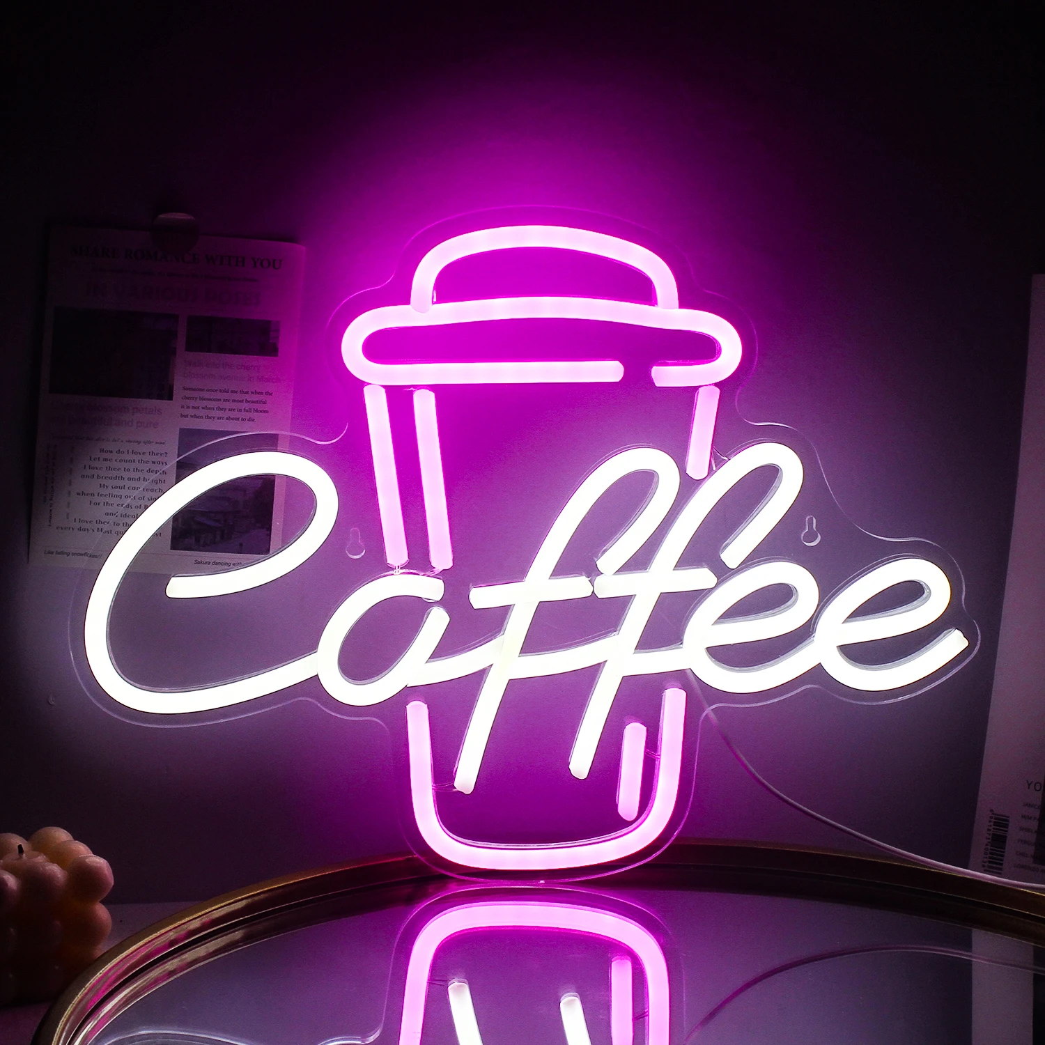 

Coffee Cup Neon Sign Pink White LED Word Neon Lights for Cafe Bar USB Neon Light Signs Beer Pub Bedroom Party Store Wall Decor