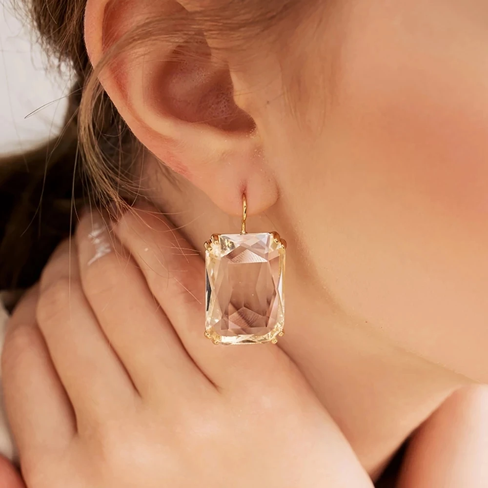 Square Multicolor Glass Crystal Drop Earrings fashion Geometric Transparent Earring for Women Exquisite Party Jewelry Gift