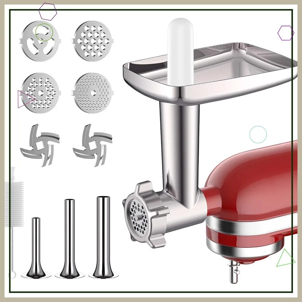 

Premium Meat Grinder Attachment for Stand Mixers with 4 Plates, 3 Sausage Tubes, and Accessories
