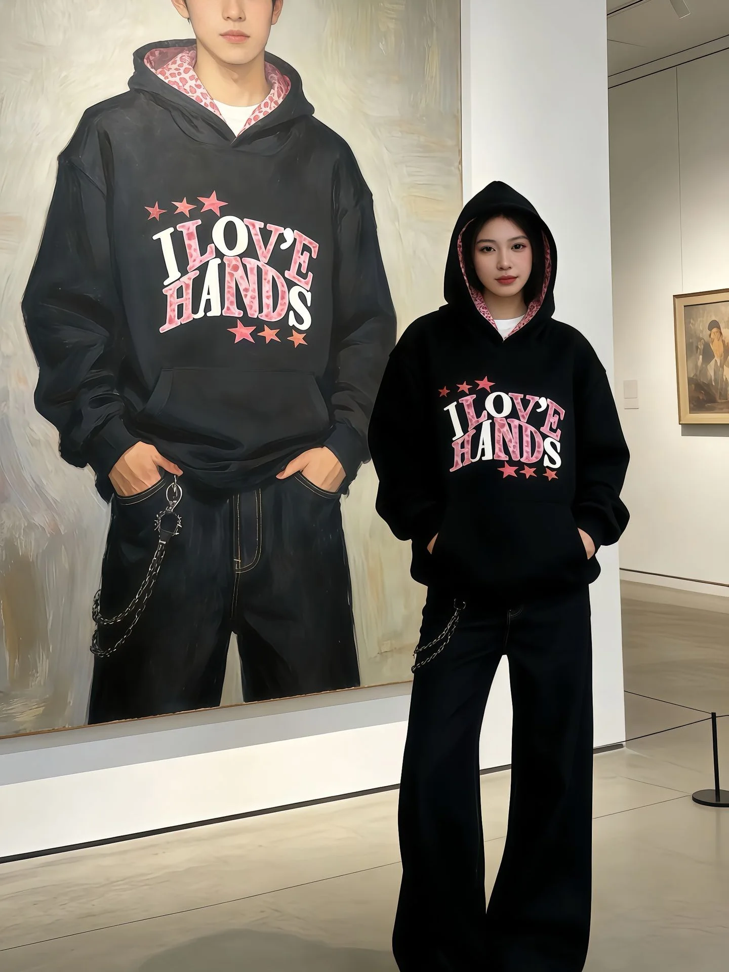 

American High Street Sle Men's Sweatirt Letter Embroidery Leopard Print Couple's Jaet Loose Fit Long Sve Comfortable