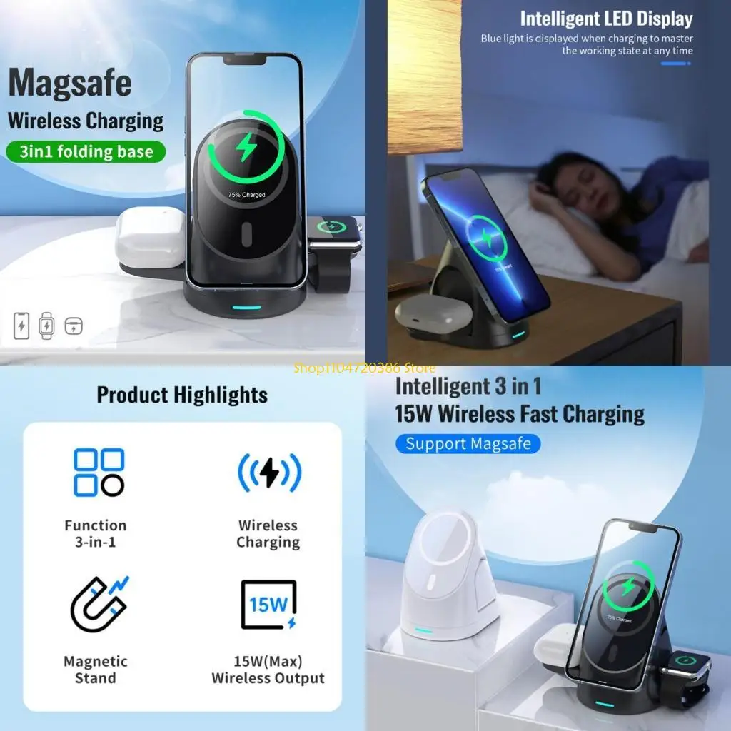 

K0EA 3 в 1 Магнитная беспроводная зарядная станция для телефона Watch Stable