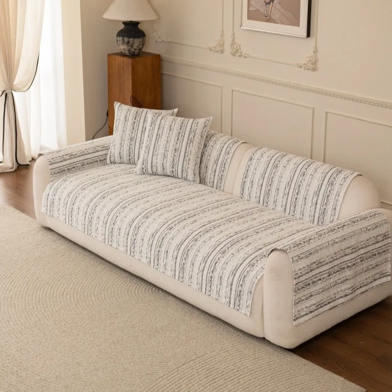 Anti Cat Scratch Anti Slip Four Season Universal Living Room Striped Pattern Simple Furniture Protector Sofa Cover ﻿