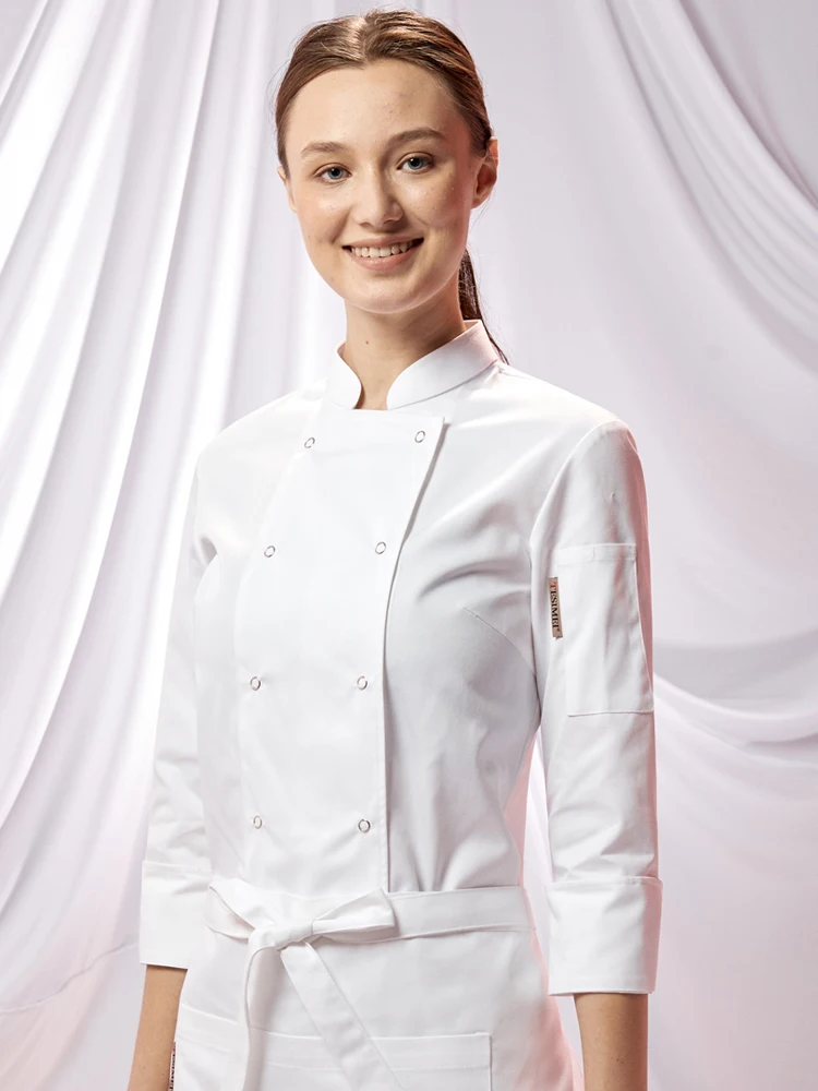 Stilvolles Damen-Kochjacken-Set für Esszimmer, Restaurant, Hotel, kurzärmelige Hotel-Kochuniform zum Backen