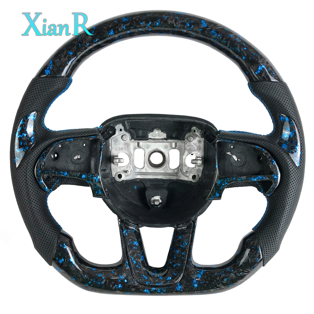 

Изготовленный на заказ синий кованый руль из углеродного волокна и черная перфорированная кожа для Dodge 2015+ Charger Challenger SRT Hellcat