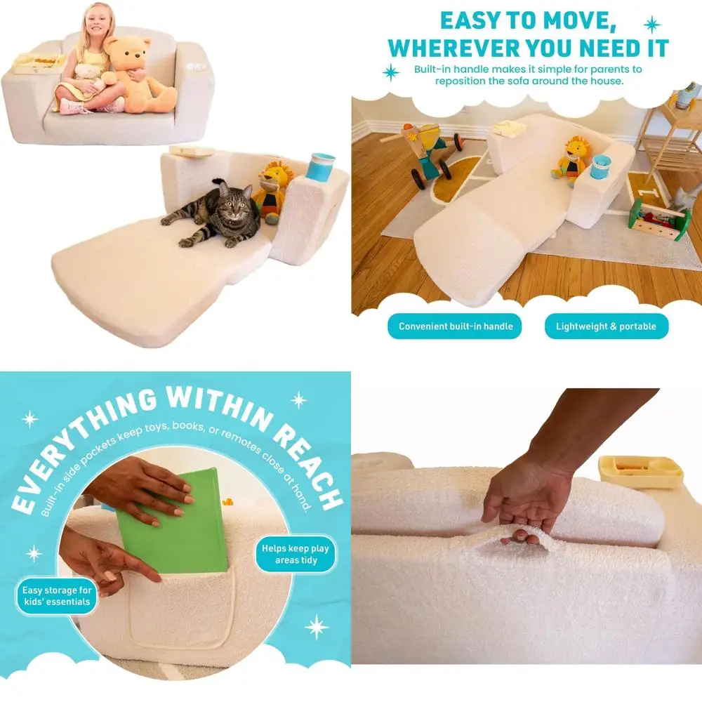 

Wide Toddler Couch with Cup Holders: 2-in-1 Lounge & Nap Bed for Comfortable Rest