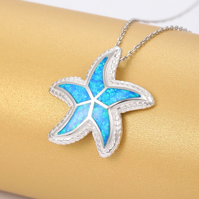 MYOP True 925 Sterling Silver Opal Necklace Minimalist Style Lovely Starfish Pattern Design Jewelry Gifts 