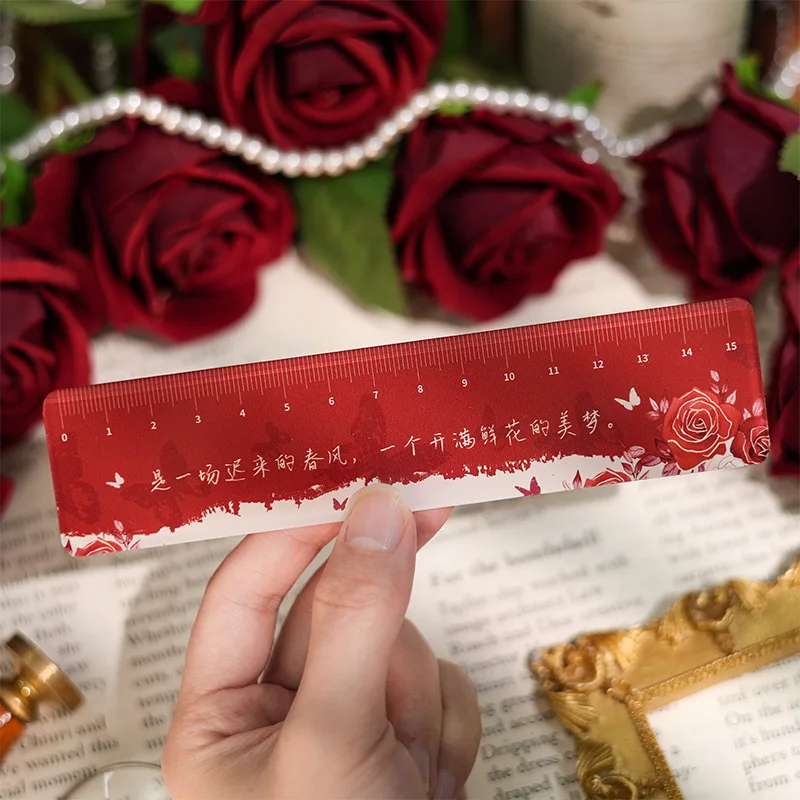 Rose Acrylic Ruler Pupils Ruler 15cm Scale Drawing School Supplies Aesthetic Stationery School Useful Beautiful Measuring Ruler
