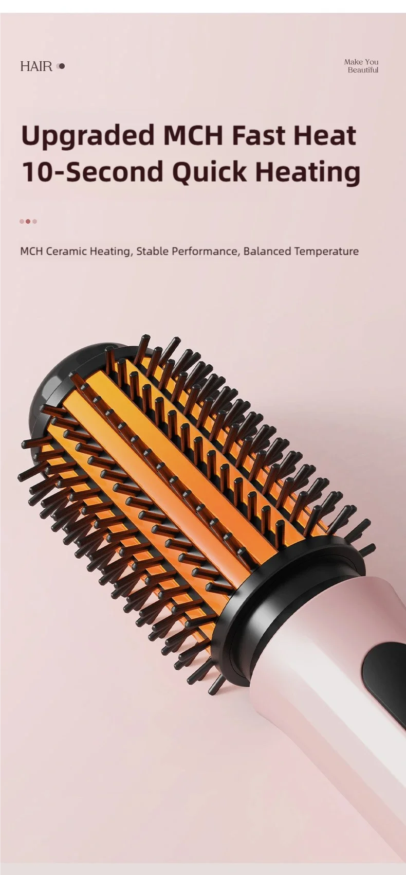 TINSOL Negativ-Ionen-Heißluftbürste Professionelles Styling-Tool Multifunktionale Beheizte Locken- und Glättungsbürste – Detail 10