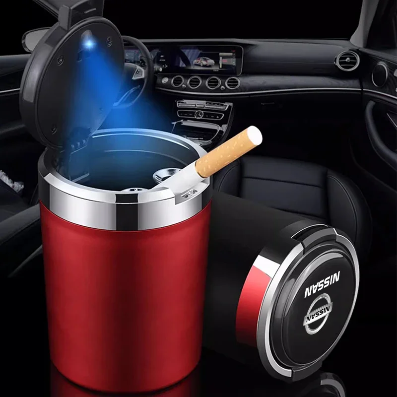 Car Cigarette Ashtray Cup With Lid With LED Light For Nissan X-trail Qashqai Note Juke Sentra Patrol Navara Micra Leaf Almera