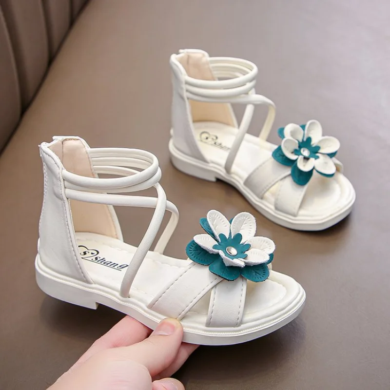 New 2023 Gladiator Kids Shoes Sandals for Girls Summer Shoes Flower Children's Flat Sandals Due To Princess Shoes 3 To 12 Years