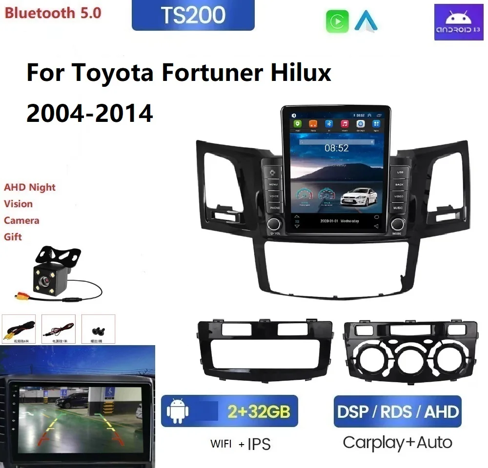 Android 13 car radio for Toyota Fortuner Hilux 2004-2014 8+128GB DSP RDS 360 camera split screen ADAS DVR car gps