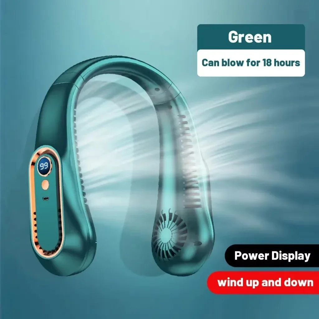 2026 Neuer 5-Gang-Nackenventilator Tragbarer Ventilator mit 720° ° Doppelseitiger Kühlventilator mit Digitalanzeige, USB-Aufladbar für Outdoor, Fitness-Studio und Büro