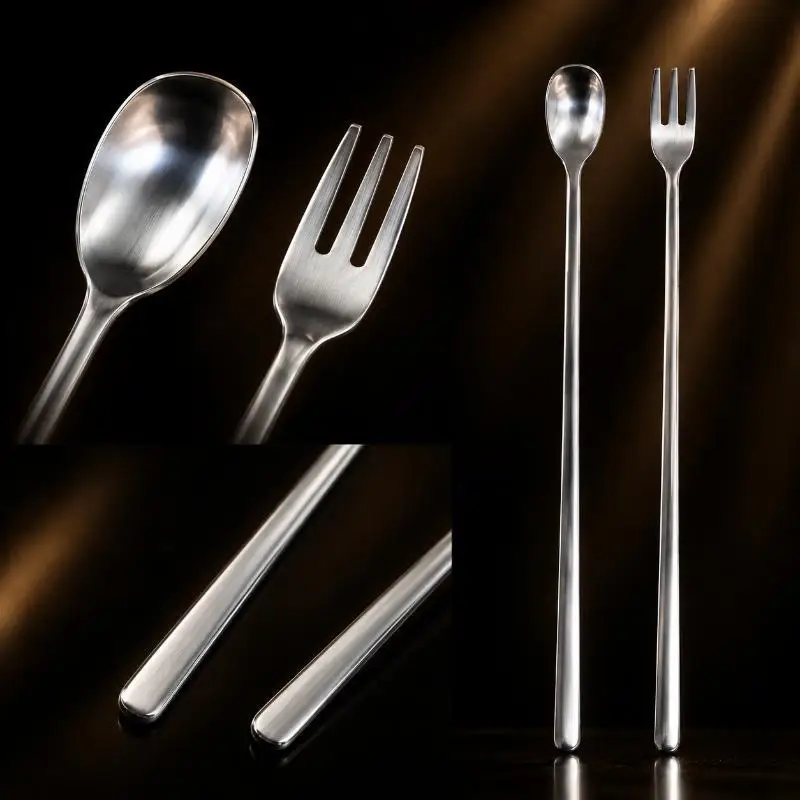Long Handle Coffee Spoons Stirring Spoon Fruit Fork Stainless Steel Spoons Ice Cream Spoons Stir Bar Spoon Cocktail Spoon