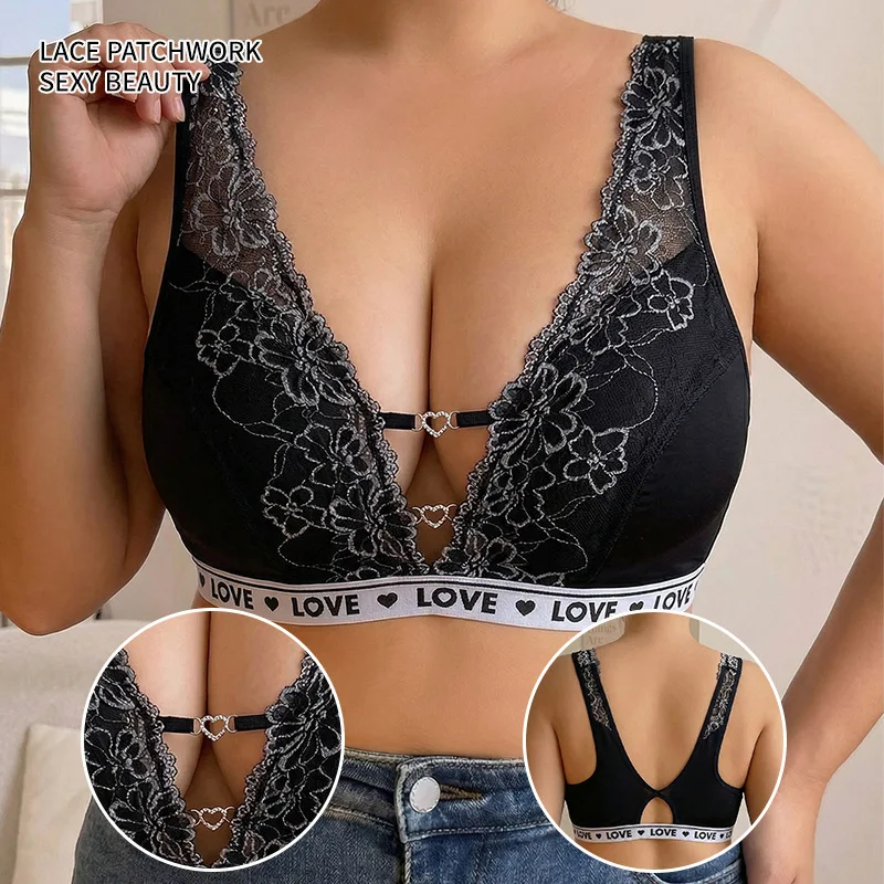 

plus Size Lace Trim Sexy Underwear Women's Thin Breathable Comfortable Back Beautiful Large Size Bra Nylon Fabric Low Waist