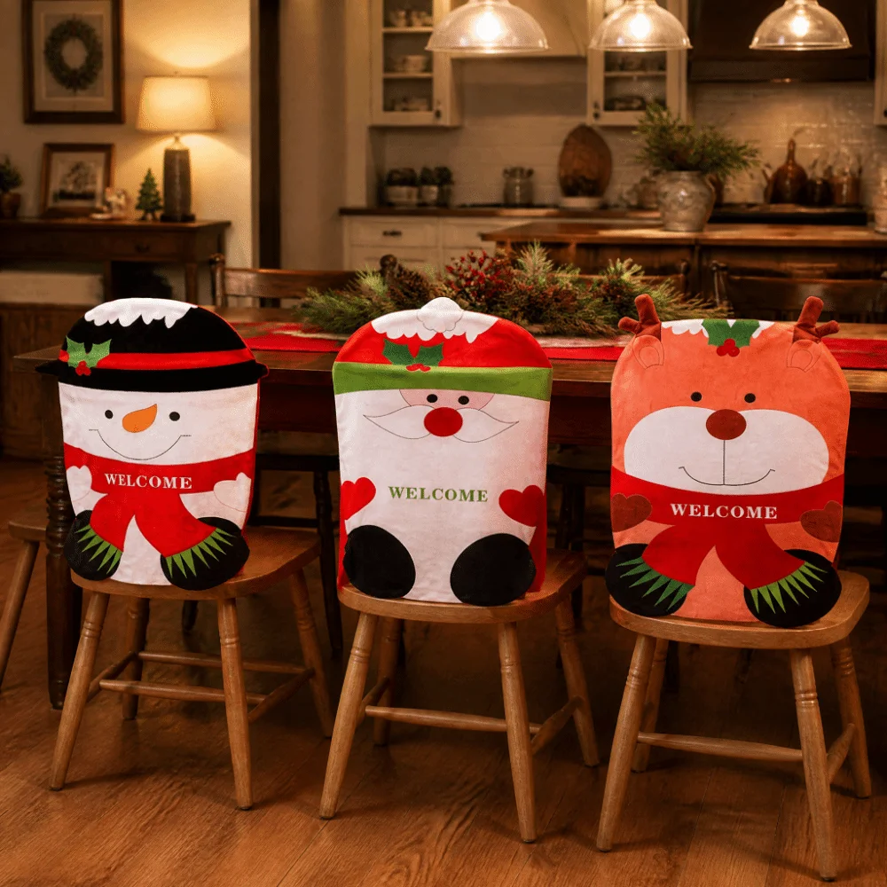 Snowman Christmas Chair Cover Santa Claus Elk Xmas Dinner Chair Seat Cover Reusable Soft Festival Table Decor Dress-up Props