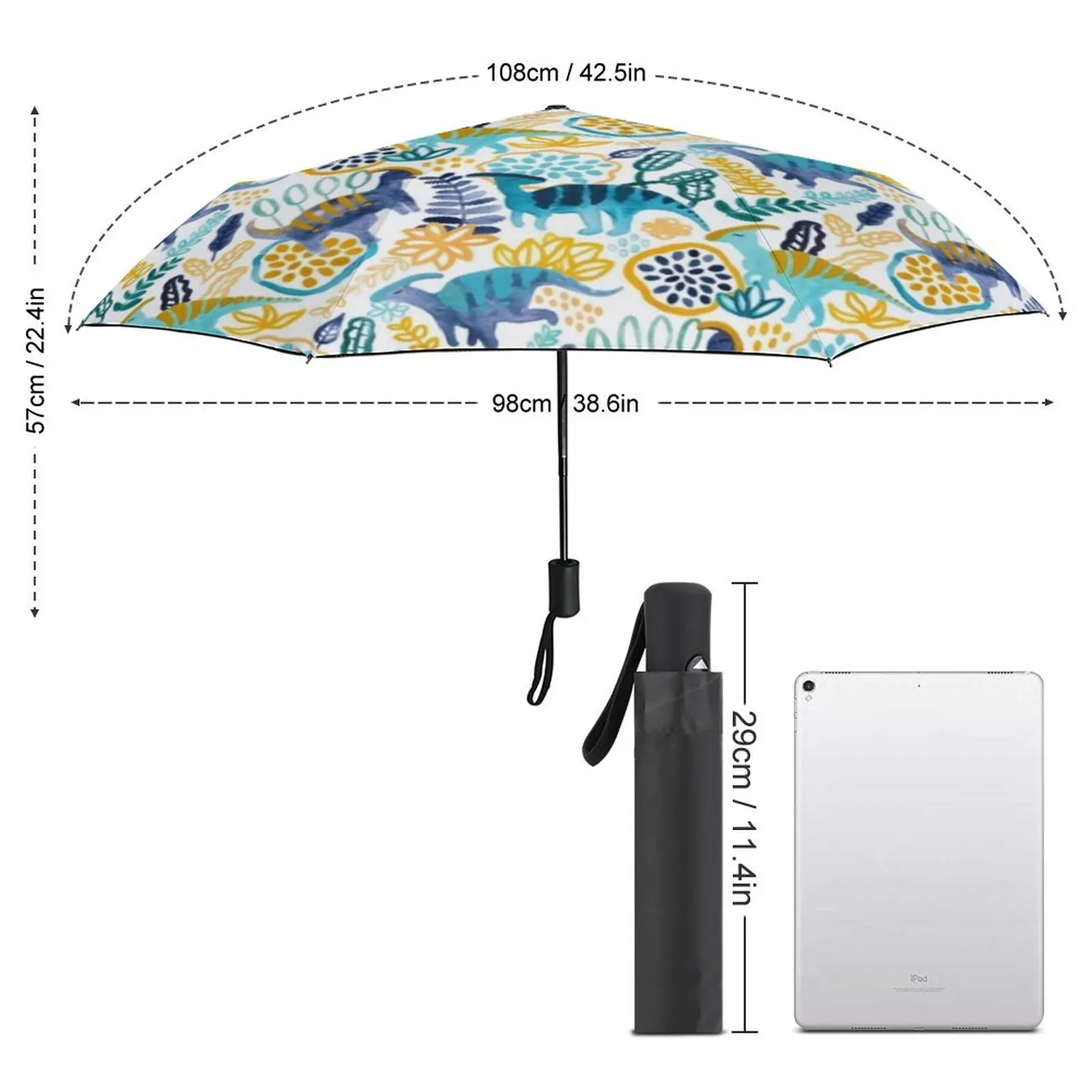 Cute Dinosaurs Umbrella Watercolor Animal Print Aesthetic Windproof Umbrella Auto Print Portable Camping Umbrella