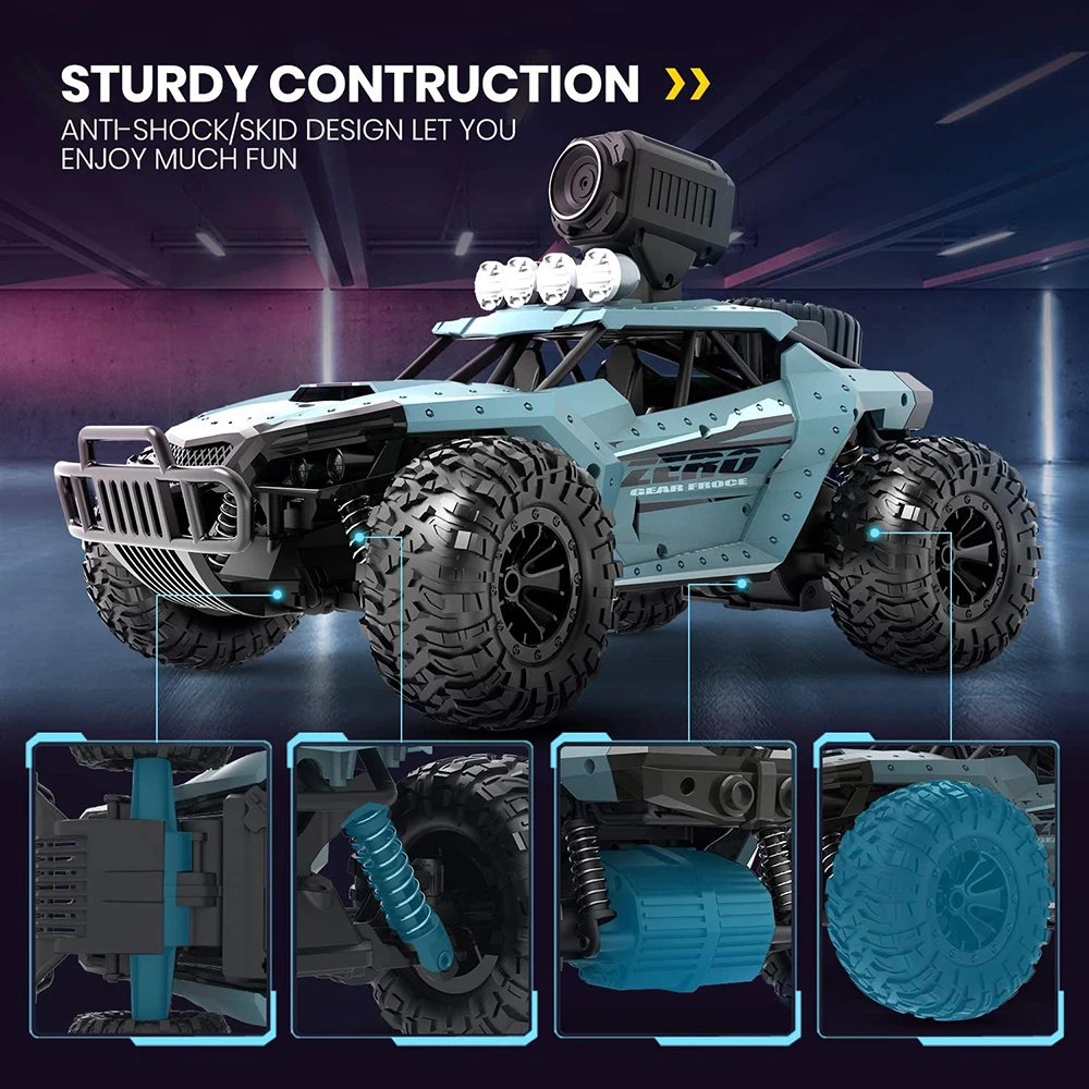 RC Car with 720P HD FPV Camera 1/16 Scale Off Road Remote Control Vehicle High Speed Monster Trucks Toys for Kids Adults